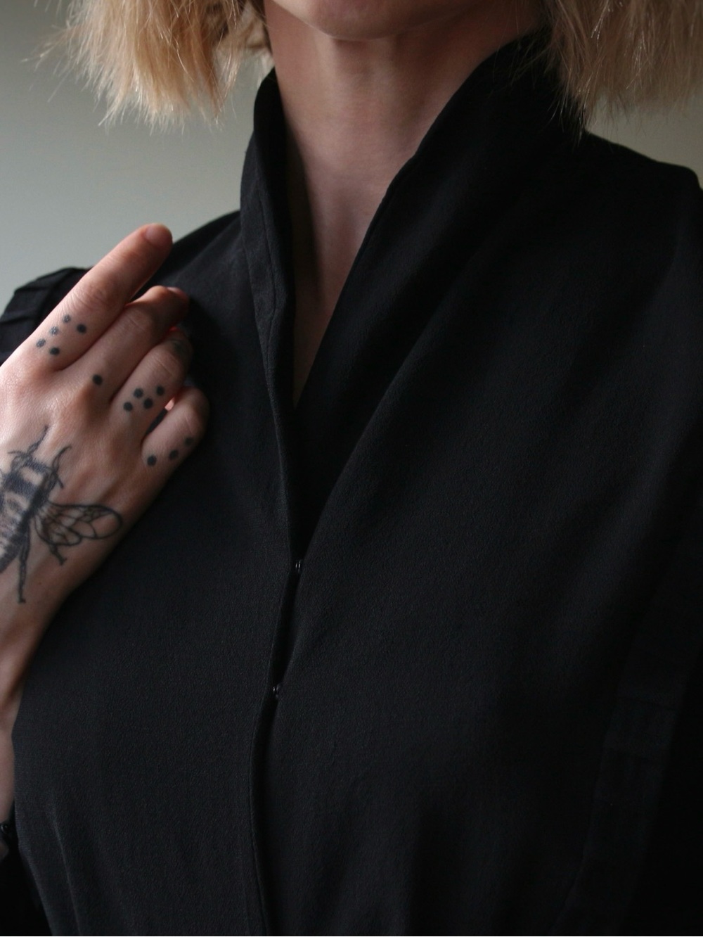 1930's Wool Crepe Little Black Day Dress - Picture 8 of 10